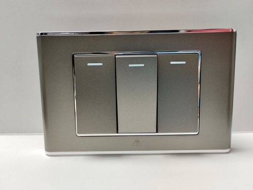 [LGTTJS403G] Toma Interruptor Triple LUXE gris-plateado