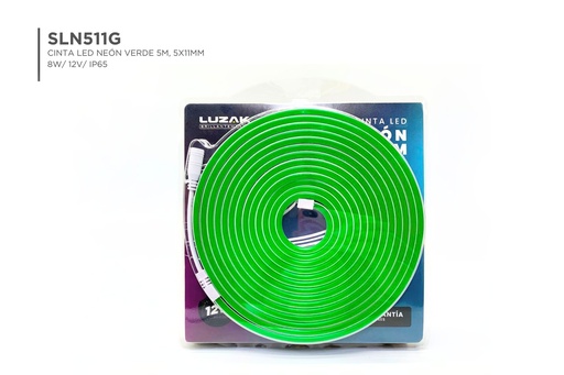 [SLN511G] Cinta LED Neon VERDE 5M, 12V 5X11MM LUZAK