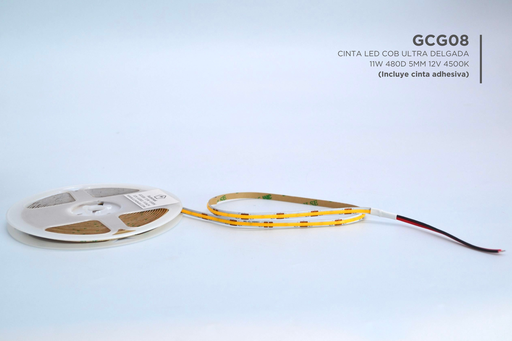 [GCG08] Cinta Led COB ULTRA DELGADA 12V 11W 480D 4500K 5MMx5M 